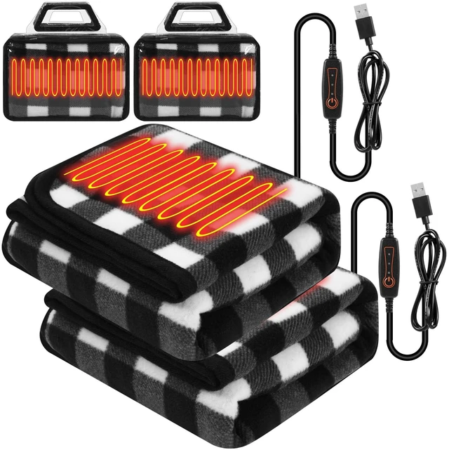 Main image of Tuanse 2 Pcs USB Heated Blanket 25"x35", 5v, Black and White Plaid