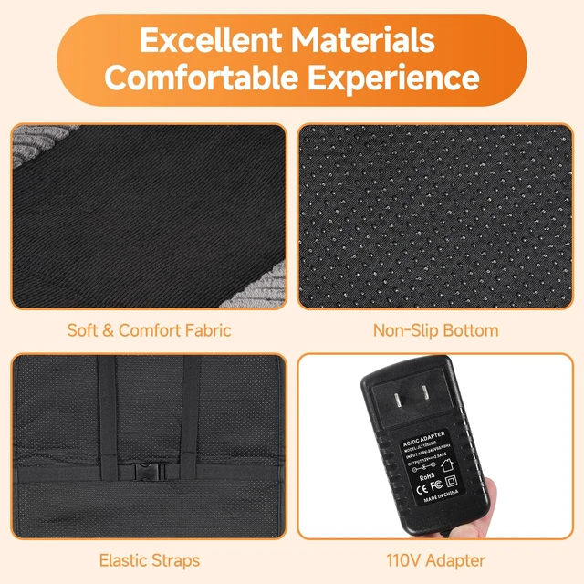 Alt view image 5 of 7 - Heated Seat Cushion for Office Chair Back and Seat Warmer Pad with 110V Adapter