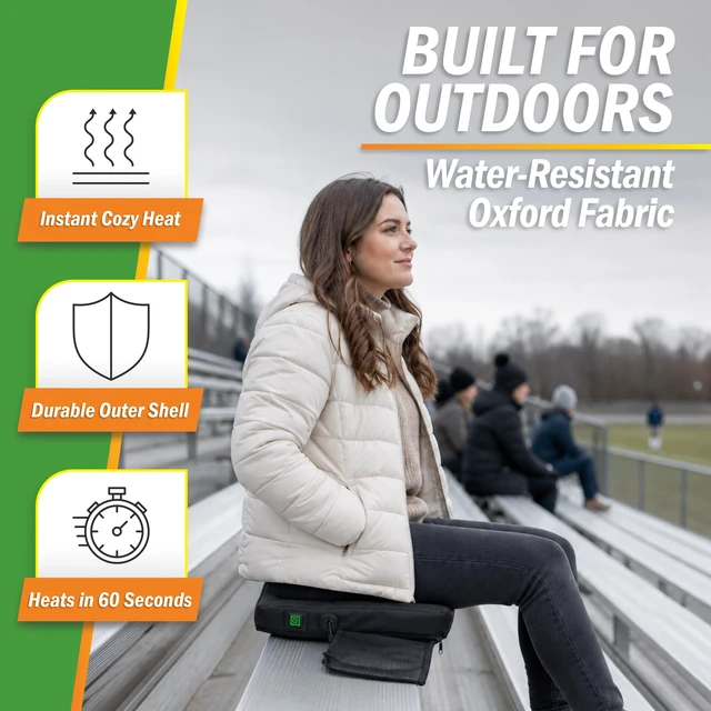 Alt view image 4 of 6 - Wakeman Outdoors Heated Seat Cushion for Stadium or Camping, Black, 15x13