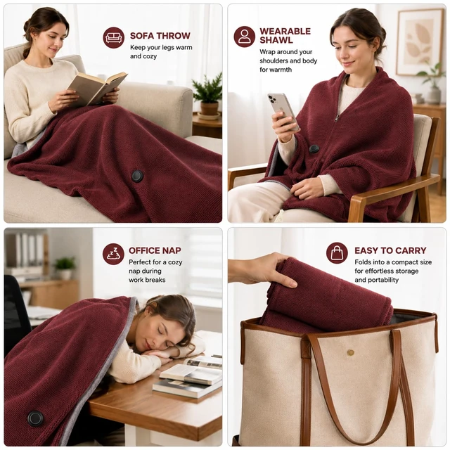 Alt view image 7 of 7 - New Portable Heated Blanket Shawl Wraps,Heated Blanket Shawl