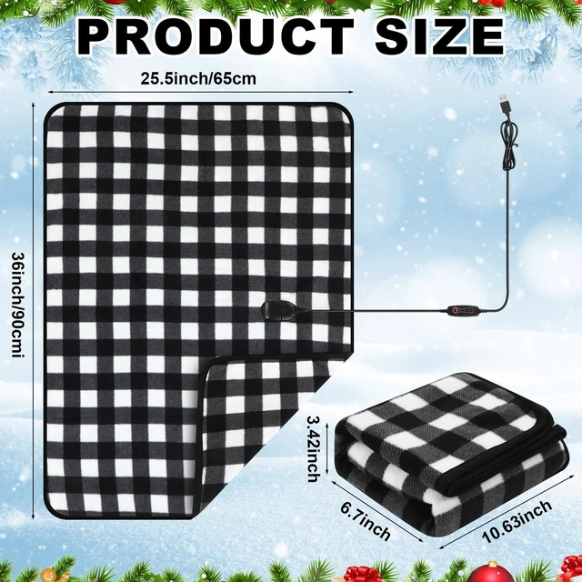 Alt view image 2 of 5 - Tuanse 2 Pcs USB Heated Blanket 25"x35", 5v, Black and White Plaid