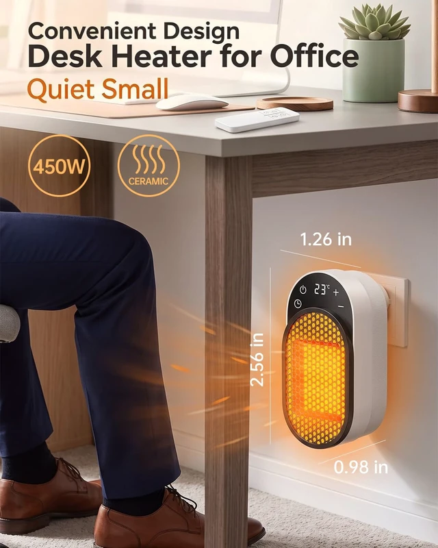 Alt view image 5 of 7 - Wall Outlet Space Heater, 450W Plug in Electric Heater with Adjustable Modes & 12h Timer & Led Display, 3s Fast Heating, Portable Heater for Office Drom Room