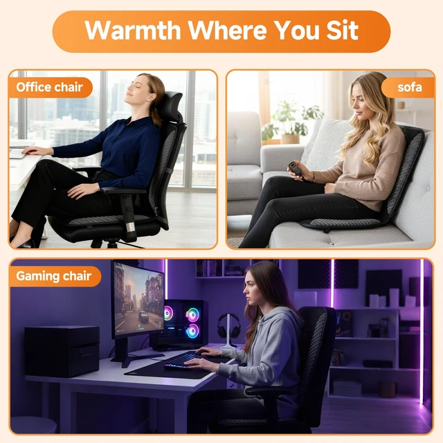 Alt view image 6 of 7 - Heated Seat Cushion for Office Chair Back and Seat Warmer Pad with 110V Adapter