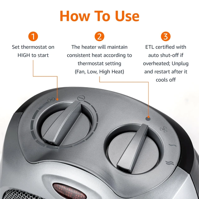 Alt view image 4 of 5 - Amazon Basics Ceramic Space Heater, Portable Indoor Heating Solution, With Overheat and Tip-Over Protection, Thermostat, Non-Oscillating, 1500W, Fast Heating, 7.52"D x 6.34"W x 9.45"H, Silver