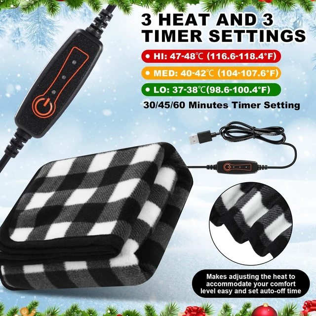 Alt view image 3 of 5 - Tuanse 2 Pcs USB Heated Blanket 25"x35", 5v, Black and White Plaid