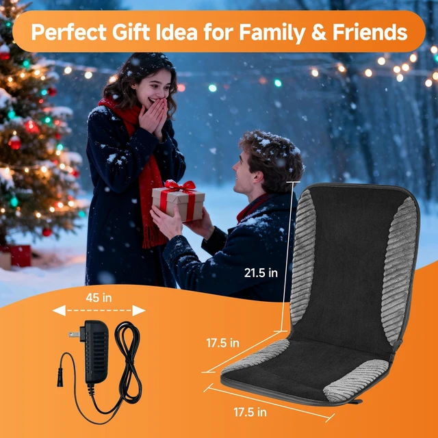 Alt view image 7 of 7 - Heated Seat Cushion for Office Chair Back and Seat Warmer Pad with 110V Adapter