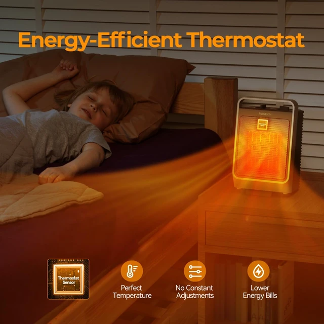 Alt view image 5 of 7 - ROSEKM Portable Space Heater for Indoor Use, 1500W with Thermostat, Silver