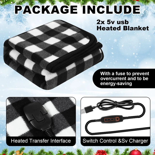 Alt view image 4 of 5 - Tuanse 2 Pcs USB Heated Blanket 25"x35", 5v, Black and White Plaid