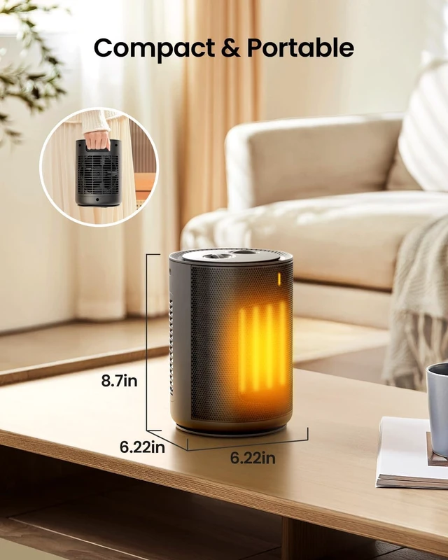 Alt view image 7 of 7 - Electactic Portable Ceramic Space Heater w/Thermostat, 1500W Indoor Electric Mini Heater Fan with Overheat & Tip-Over Protection, PTC Ceramic Fast Safety Heat for Office Room Dorm Desk