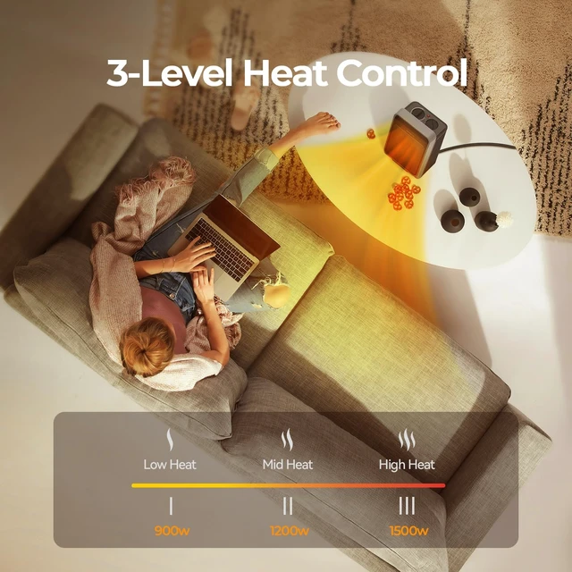 Alt view image 6 of 7 - ROSEKM Portable Space Heater for Indoor Use, 1500W with Thermostat, Silver