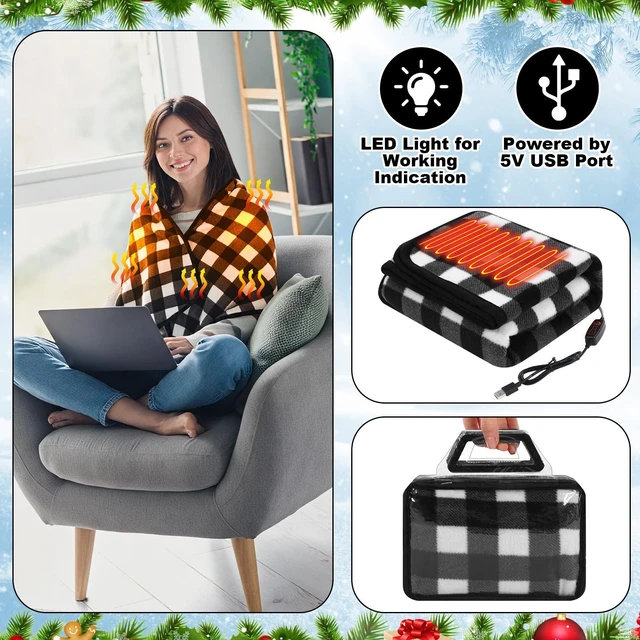 Alt view image 5 of 5 - Tuanse 2 Pcs USB Heated Blanket 25"x35", 5v, Black and White Plaid
