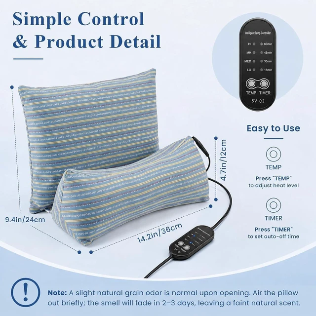 Alt view image 7 of 7 - Heated Buckwheat Pillow for Back Support, Adjustable Buckwheat Filling, Triangle & Square Design for Bed, Sofa, Office Chair and Relaxation