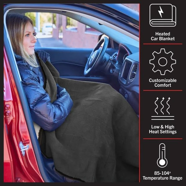 Alt view image 2 of 7 - Stalwart Heated Car Blanket - 12V Heated Blanket for Car, Truck, RV or Camping - 59x43 Portable Electric Travel Throw - 2 Heat Levels - Tailgating Essentials (Gray)