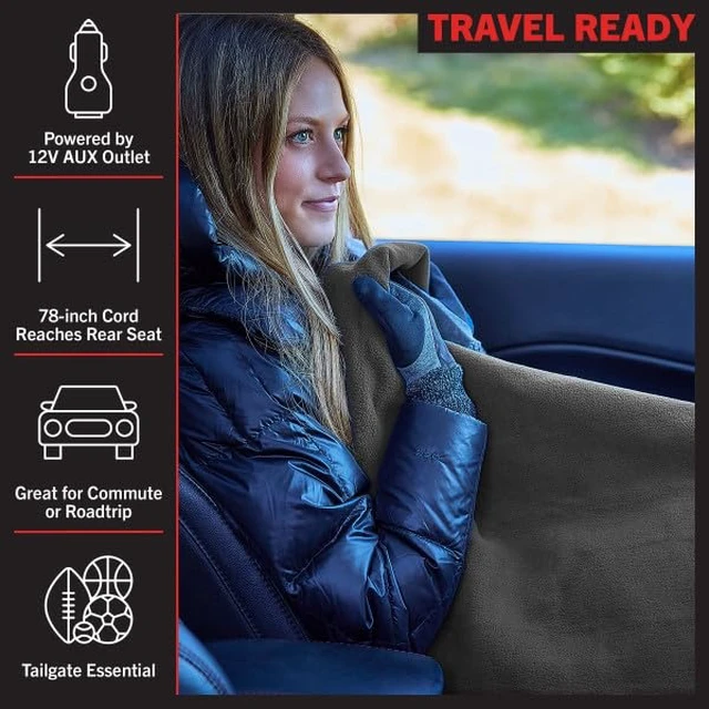 Alt view image 4 of 7 - Stalwart Heated Car Blanket - 12V Heated Blanket for Car, Truck, RV or Camping - 59x43 Portable Electric Travel Throw - 2 Heat Levels - Tailgating Essentials (Gray)