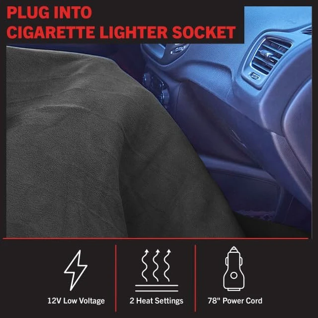 Alt view image 5 of 7 - Stalwart Heated Car Blanket - 12V Heated Blanket for Car, Truck, RV or Camping - 59x43 Portable Electric Travel Throw - 2 Heat Levels - Tailgating Essentials (Gray)