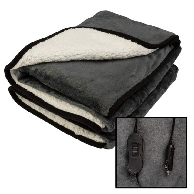 Alt view image 6 of 7 - Stalwart Heated Car Blanket - 12V Heated Blanket for Car, Truck, RV or Camping - 59x43 Portable Electric Travel Throw - 2 Heat Levels - Tailgating Essentials (Gray)