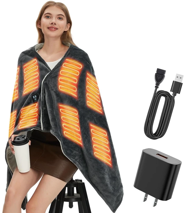 Main image of USB Heated Blanket,Cordless Electric Blanket,Portable Heated Throw Blanket,Machine Washable,3 Heating Levels,Timing Function,Super Cozy Soft Wearable Blanket(Battery not Included