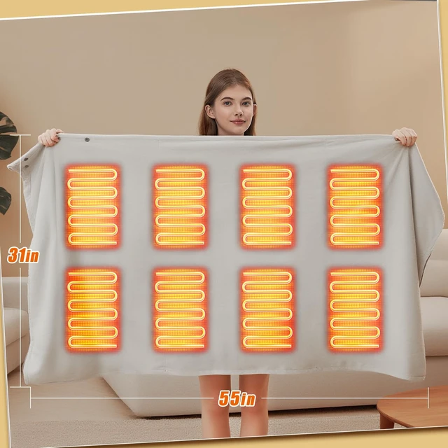 Alt view image 2 of 6 - USB Heated Blanket,Cordless Electric Blanket,Portable Heated Throw Blanket,Machine Washable,3 Heating Levels,Timing Function,Super Cozy Soft Wearable Blanket(Battery not Included