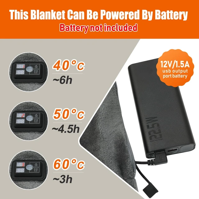 Alt view image 4 of 6 - USB Heated Blanket,Cordless Electric Blanket,Portable Heated Throw Blanket,Machine Washable,3 Heating Levels,Timing Function,Super Cozy Soft Wearable Blanket(Battery not Included
