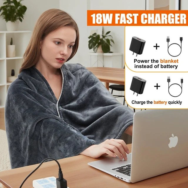 Alt view image 5 of 6 - USB Heated Blanket,Cordless Electric Blanket,Portable Heated Throw Blanket,Machine Washable,3 Heating Levels,Timing Function,Super Cozy Soft Wearable Blanket(Battery not Included