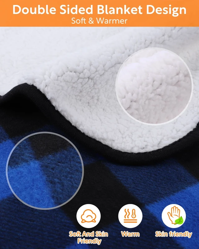 Alt view image 4 of 7 - Heated car Blanket - 12 Volt Electric Blanket for car, Portable Heated Blanket for Car, Truck, SUV, RV & Camping, with Temperature Controller, 59" x 43"(Blue-Black Plaid