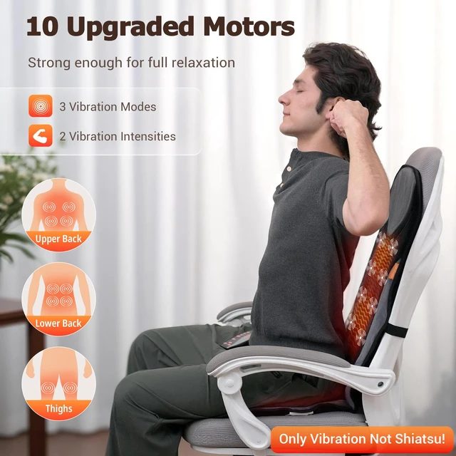 Alt view image 2 of 7 - CARSHION 10 Vibration Motor Back Massager Plush Heat Seat Cushion