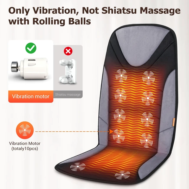 Alt view image 3 of 7 - CARSHION 10 Vibration Motor Back Massager Plush Heat Seat Cushion