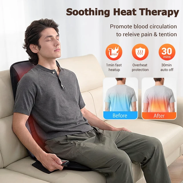 Alt view image 4 of 7 - CARSHION 10 Vibration Motor Back Massager Plush Heat Seat Cushion