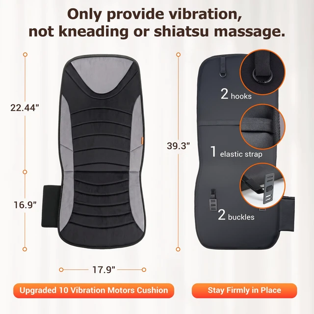 Alt view image 5 of 7 - CARSHION 10 Vibration Motor Back Massager Plush Heat Seat Cushion
