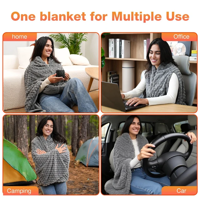 Alt view image 5 of 5 - Portable Heated Blanket heated shawl Dual-Side Fast Heating Tech 3-in-1 Heated Vest, Machine Washable Car & Home Winter Essential Gift - Battery not Include