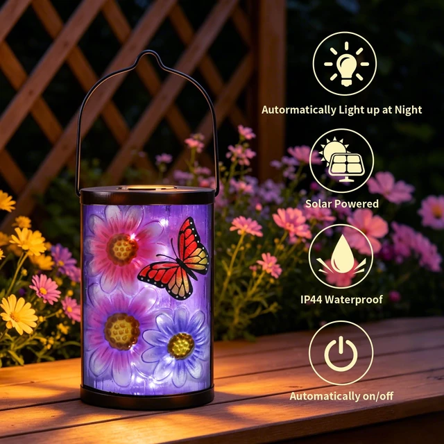 Alt view image 2 of 7 - MUMTOP Butterfly Solar Lantern, Hanging Glass Outdoor Garden Light