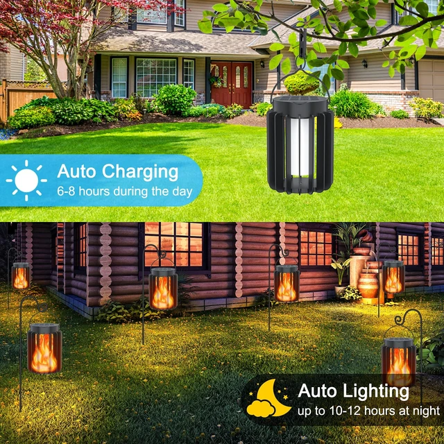 Alt view image 2 of 7 - Solar Lanterns Outdoor Lights 2 Pack, Upgraded Flickering Flames