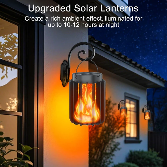 Alt view image 3 of 7 - Solar Lanterns Outdoor Lights 2 Pack, Upgraded Flickering Flames