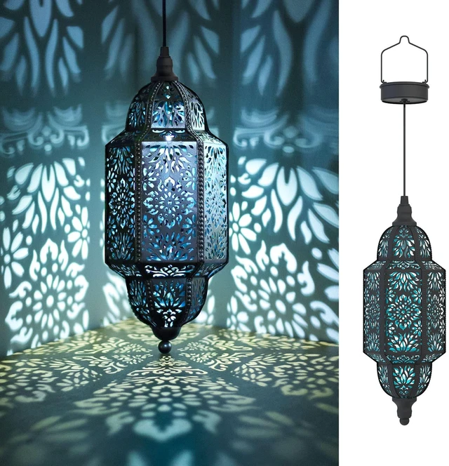 Main image of Twinkya Hanging Solar Lights Outdoor Garden Decorative Solar Lantern Waterproof Metal Moroccan Outdoor Decorations for Patio Pathway Yard Porch Backyard Garden Decor (Black, 1 Pack)