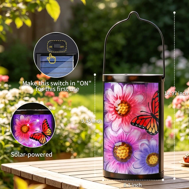 Alt view image 3 of 7 - MUMTOP Butterfly Solar Lantern, Hanging Glass Outdoor Garden Light
