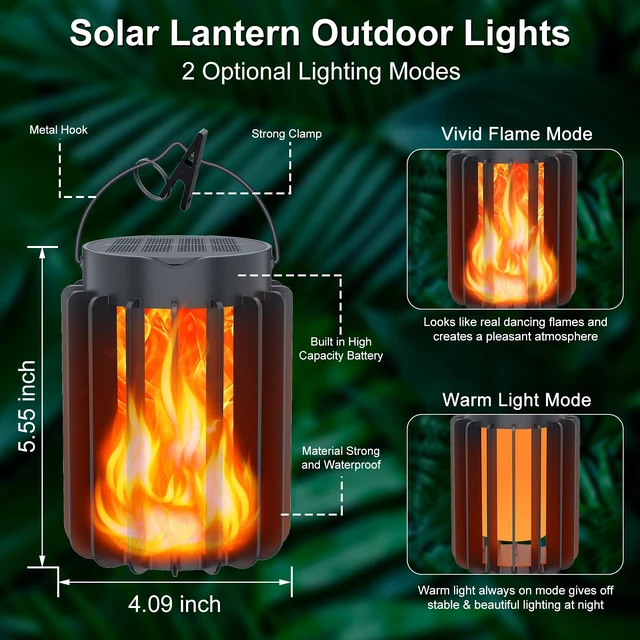 Alt view image 4 of 7 - Solar Lanterns Outdoor Lights 2 Pack, Upgraded Flickering Flames