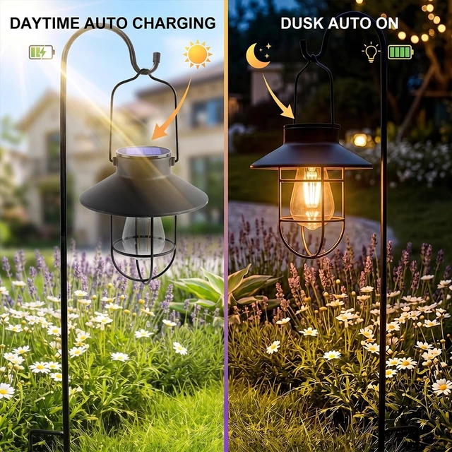 Alt view image 3 of 7 - Solar Lantern with Shepherd's Hook Farmhouse-Style Outdoor Garden Lamps