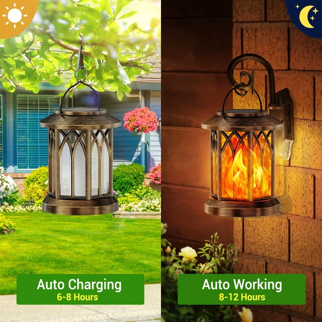 Alt view image 3 of 7 - KOOPER 2 Pack Solar Lanterns Outdoor Waterproof, Upgraded Flickering Flame Solar Lantern Lights, Auto On/Off Lanterns Decorative Outdoor, Outdoor Hanging Lantern for Yard Garden Table Decor (Bronze )