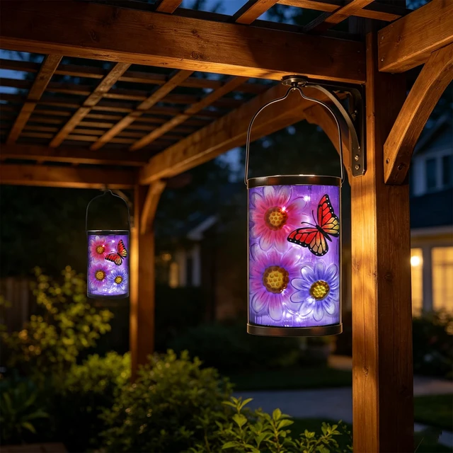 Alt view image 4 of 7 - MUMTOP Butterfly Solar Lantern, Hanging Glass Outdoor Garden Light