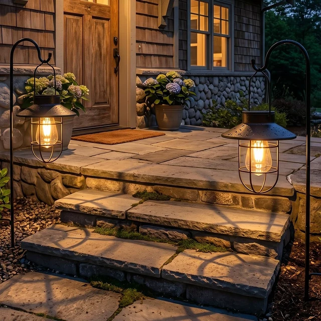 Alt view image 4 of 7 - Solar Lantern with Shepherd's Hook Farmhouse-Style Outdoor Garden Lamps