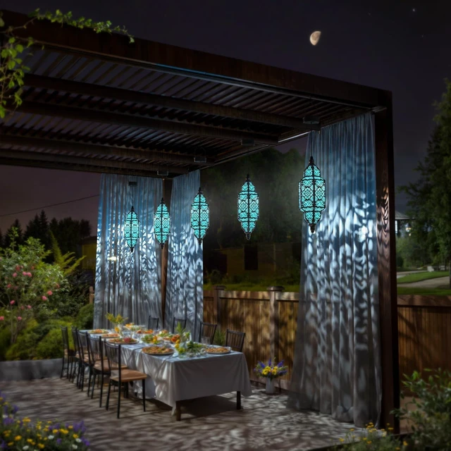 Alt view image 3 of 6 - Twinkya Hanging Solar Lights Outdoor Garden Decorative Solar Lantern Waterproof Metal Moroccan Outdoor Decorations for Patio Pathway Yard Porch Backyard Garden Decor (Black, 1 Pack)