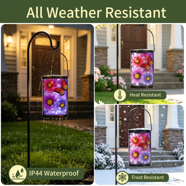 Alt view image 5 of 7 - MUMTOP Butterfly Solar Lantern, Hanging Glass Outdoor Garden Light