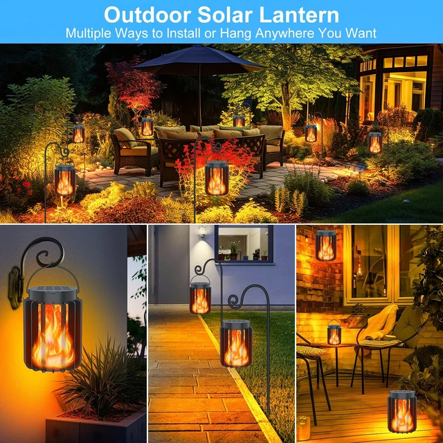 Alt view image 5 of 7 - Solar Lanterns Outdoor Lights 2 Pack, Upgraded Flickering Flames