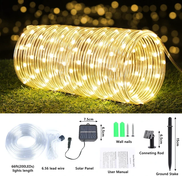 Alt view image 4 of 7 - Solar Rope Lights, 66ft 200LED Solar String Lights, 8 Modes, Waterproof