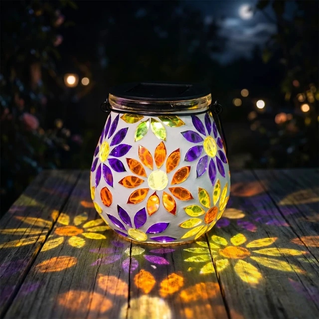 Alt view image 2 of 7 - Afirst Outdoor Solar Lantern Waterproof Mosaic Glass Hanging Garden Light