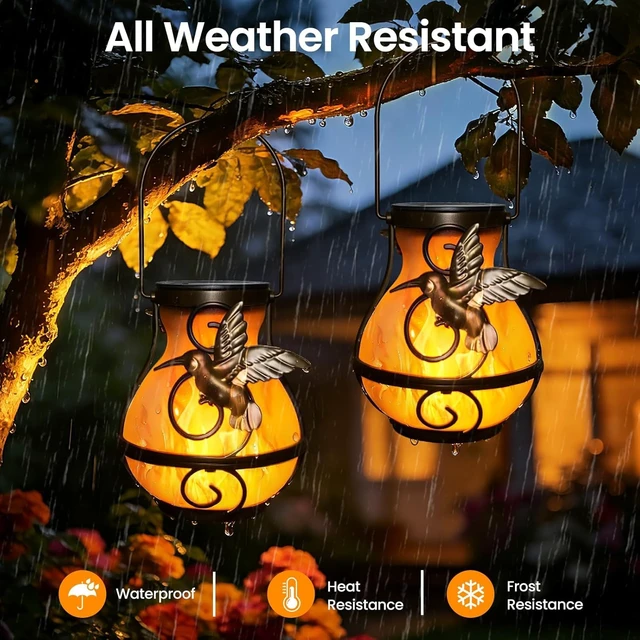 Alt view image 4 of 7 - 2-Pack solar lights outdoor Decorative Lanterns - Hanging Flame Effect Waterproof Plastic Hummingbird-Shaped Lights, patio decorations outdoorfor Outdoor Patios, Gardens, Balconies, and More