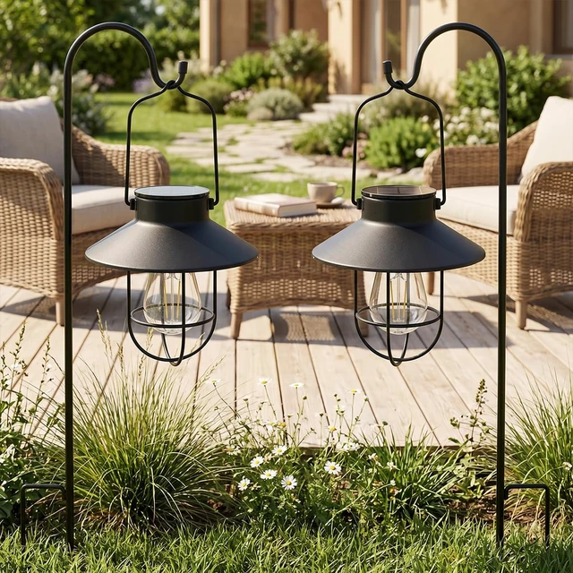Alt view image 5 of 7 - Solar Lantern with Shepherd's Hook Farmhouse-Style Outdoor Garden Lamps