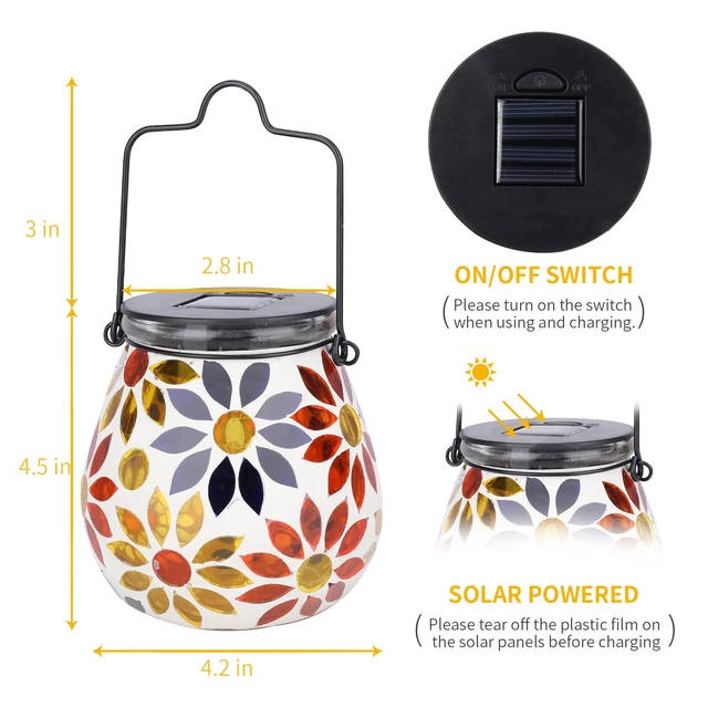 Alt view image 3 of 7 - Afirst Outdoor Solar Lantern Waterproof Mosaic Glass Hanging Garden Light