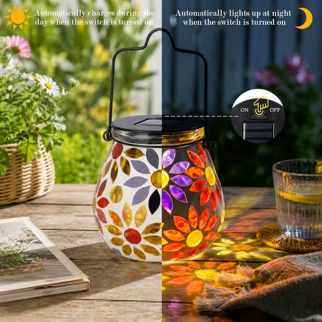Alt view image 4 of 7 - Afirst Outdoor Solar Lantern Waterproof Mosaic Glass Hanging Garden Light