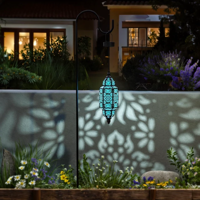 Alt view image 6 of 6 - Twinkya Hanging Solar Lights Outdoor Garden Decorative Solar Lantern Waterproof Metal Moroccan Outdoor Decorations for Patio Pathway Yard Porch Backyard Garden Decor (Black, 1 Pack)